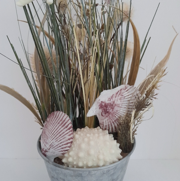 Oceanic Themed Artificial Flowers Metal Planter Pot - Picture 2 of 6